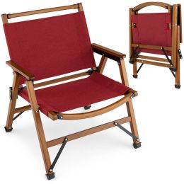 Patio Folding Camping Beach Chair with Solid Bamboo Frame