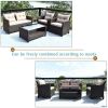 Garden Patio Rattan Armrest Furniture Set Table With Lower Shelf  4 Pcs Set