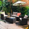 Garden Patio Rattan Armrest Furniture Set Table With Lower Shelf  4 Pcs Set