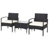 Lawn Backyard Patio Wicker Rattan Furniture 3 Pieces Set With Cushion