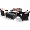 Garden Patio Rattan Armrest Furniture Set Table With Lower Shelf  4 Pcs Set